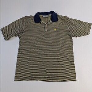 Masters Shirt Medium Yellow Navy Striped Vintage Augusta National Golf Polo